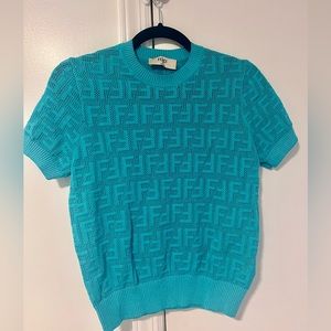 Teal Blue Fendi Lightweight knit top